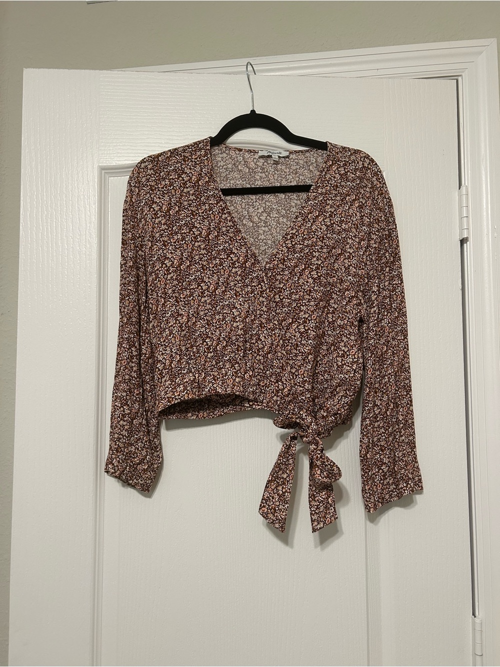 Madewell Brown Floral Tie-Waist V-Neck Blouse